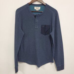 Penguin Mens Outdoor Layers Thermal Henley Shirt Size L Blue Chest Pocket Preppy